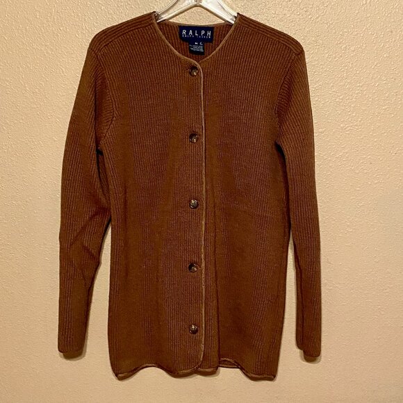 Ralph Lauren Women's Merino Wool Ribbed Cardigan Sweater Button Down Size M - Picture 1 of 7